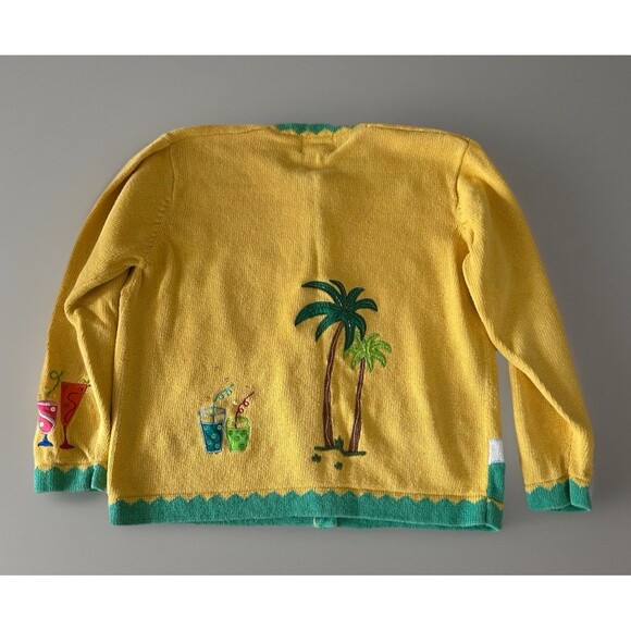 QUACKER FACTORY Summer Theme Cardigan Appliqué Sequins Size Large Button Front - Picture 2 of 10